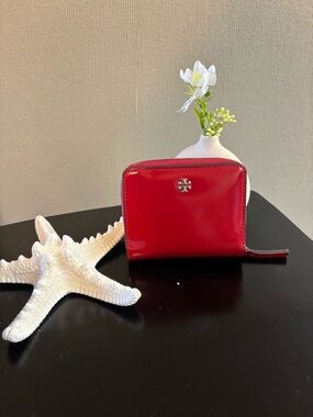Tory Burch Red Patent Leather Zip-Around Wallet